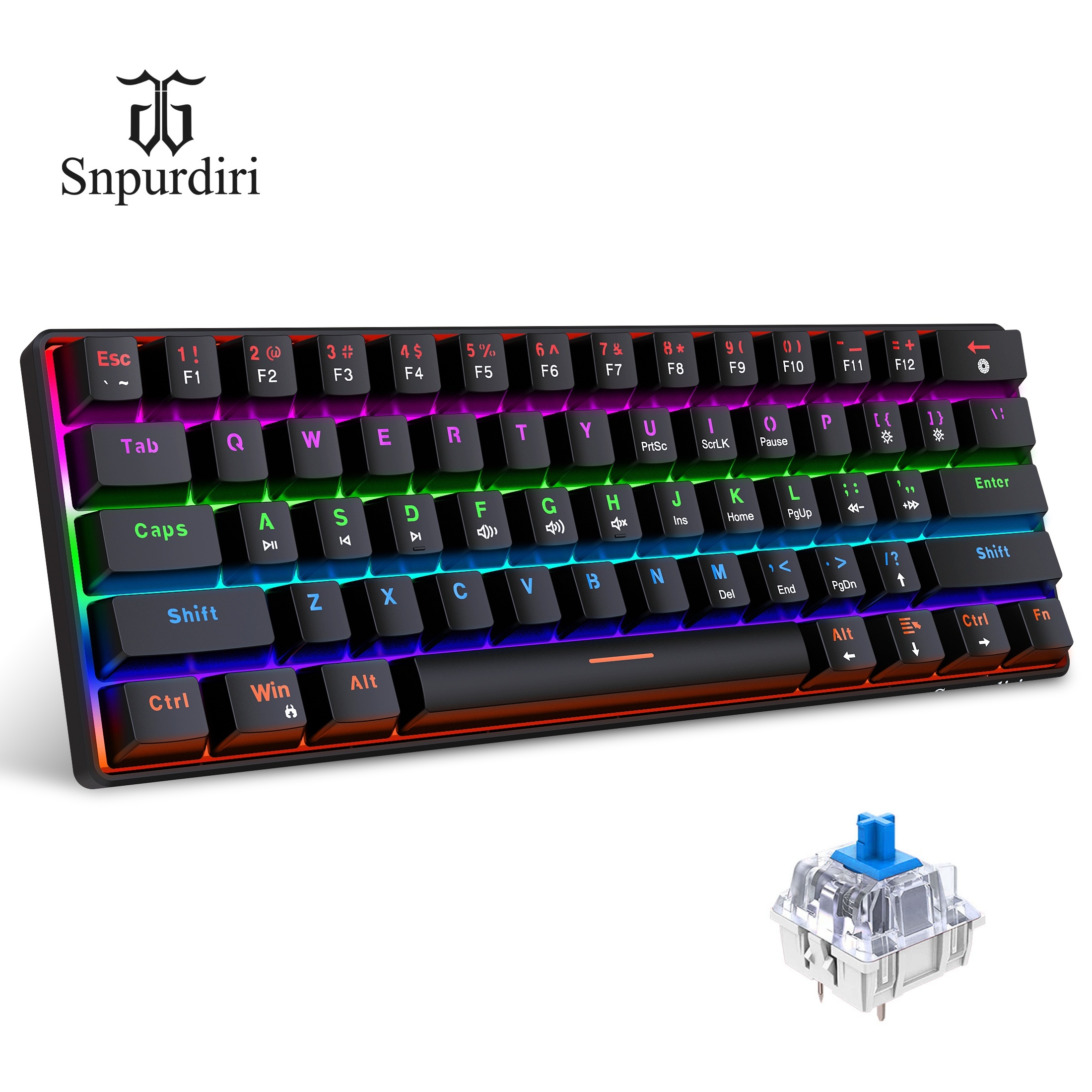 Snpurdiri - Teclado 60% para juegos, con cable, con verdadero RGB y  sensación mecánica, mini teclado ultra compacto con cable desmontable,  color