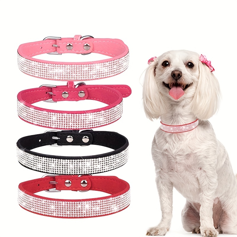 Pet Artist Cute Girl Rhinestone Suede Dog Collar for Small Dogs,Soft  Diamond Dog Collar,Bling Dog Collars for Medium Dogs with Flower (Pink  Collar