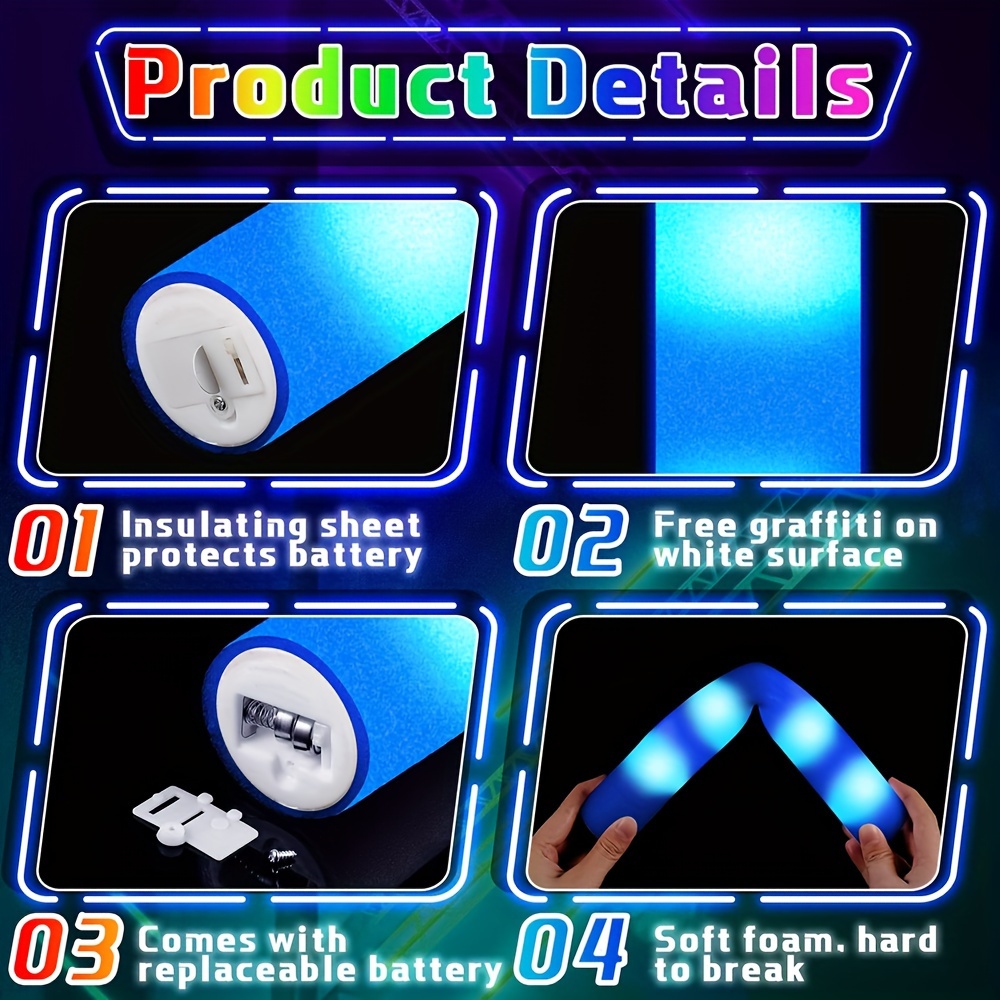 Led Foam Glow Sticks Have 3 Modes Of Flashing And Lighting - Temu