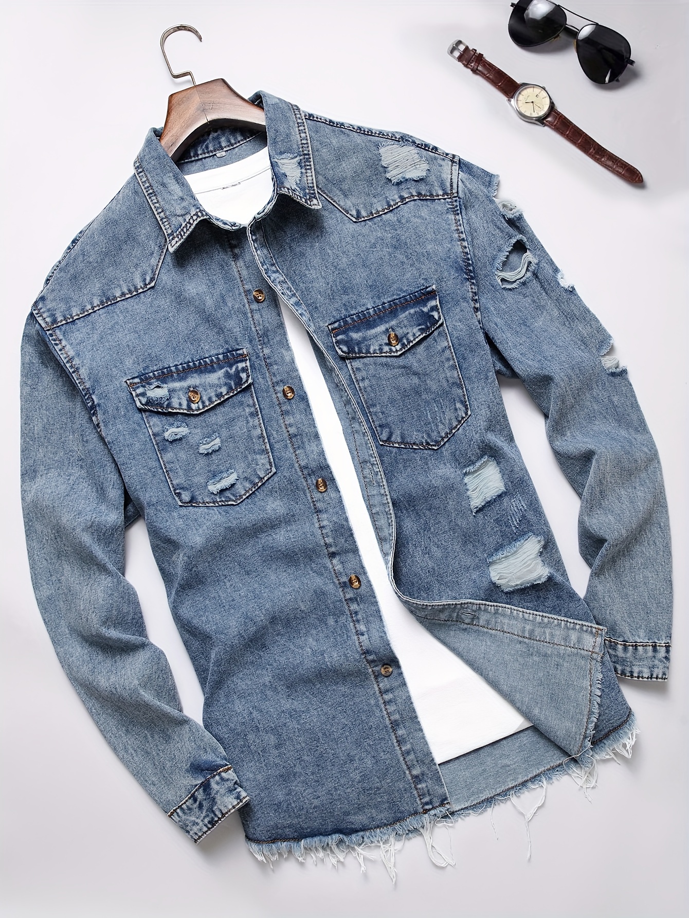Men's Denim Shirt Spring Summer Jean Shirts Male Handsome Business Shirt :  : Clothing, Shoes & Accessories
