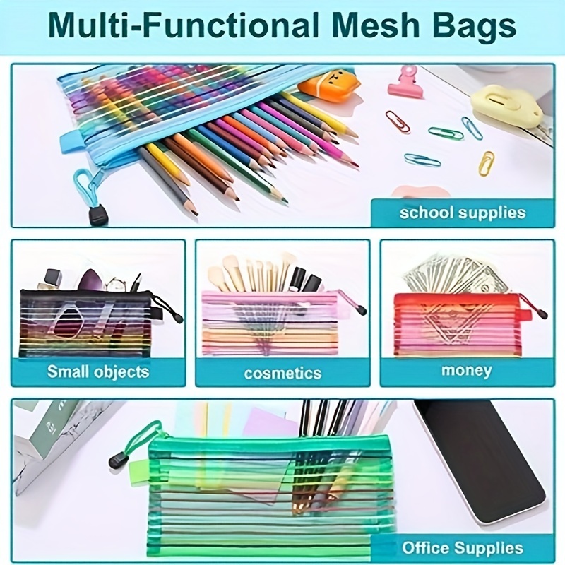 Mesh Zipper Pencil Pouch Bulk Multicolor Pencil Storage - Temu