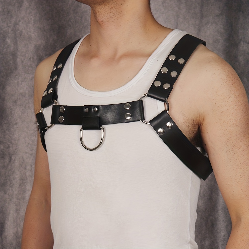 Men's Punk Body Chest Harness Pu Leather Adjustable Shoulder - Temu France