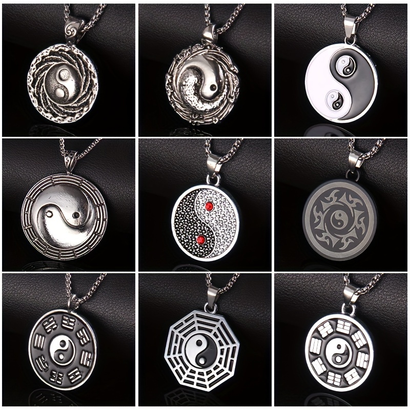 Collar de gato Yin Yang colgante de animal mágico Ying Yang ojo de gato  joyería de cristal Cabujón colgante cadena de plata, Acero aleado