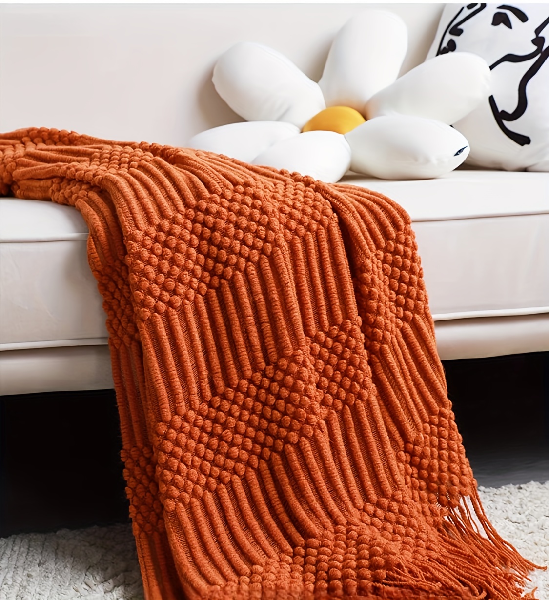   with   textured knitted throw blanket   sofas and couches details 1