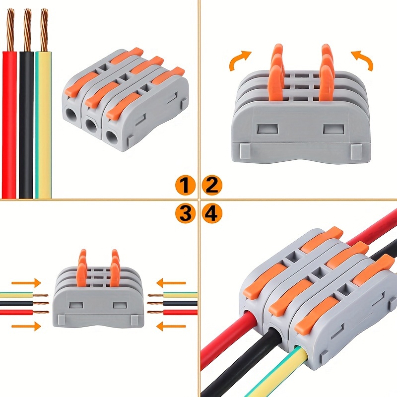 Lever Wire Connectors, 1 To 1 Inline Wire Connector Push-in, Compact Splicing Electrical Connectors Butt Terminals, For Quick Connect 28-12 AWG