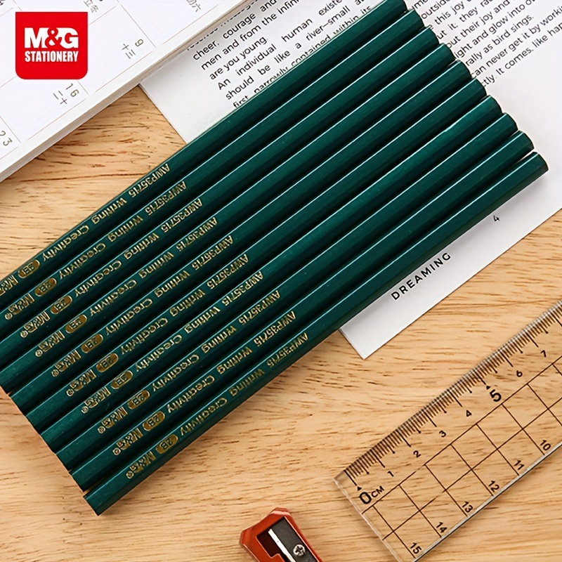 10 Pcs/box Of M&G 2B/HB Pencils, Green Hexagonal Wood Pole Drawing And  Drawing Pencils, Special Pencils For Exam Card Writing Stationery For  School St