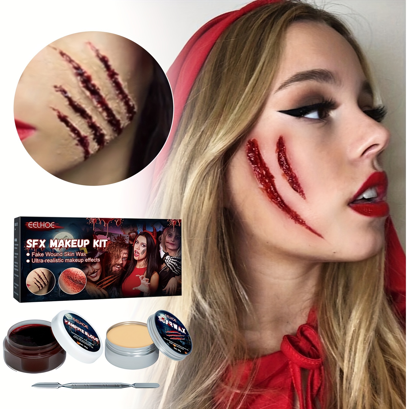 Halloween Makeup Pack Skin Wax Plasma Scar Paint Set Horror Makeup Set  False Scar Makeup Wax Halloween Party Special Effect Wound Modeling Skin Wax