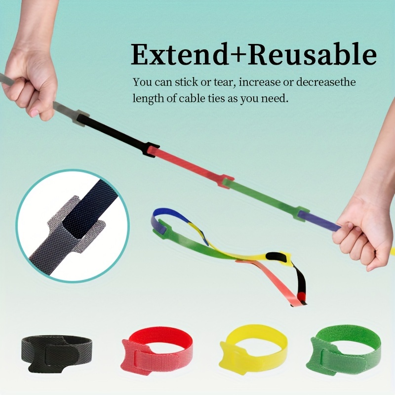 50PCS Fastening Cable Ties Reusable, Premium 6-Inch Adjustable Cord Ties,  Microfiber Cloth Cable Management Straps Hook Loop Cord Organizer Wire Ties  Reusable (Assorted Colors) 