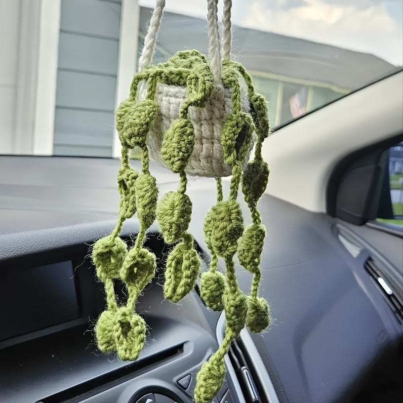 Boho Car Crochet Plant Pendant Car Hanging Basket Hanging - Temu