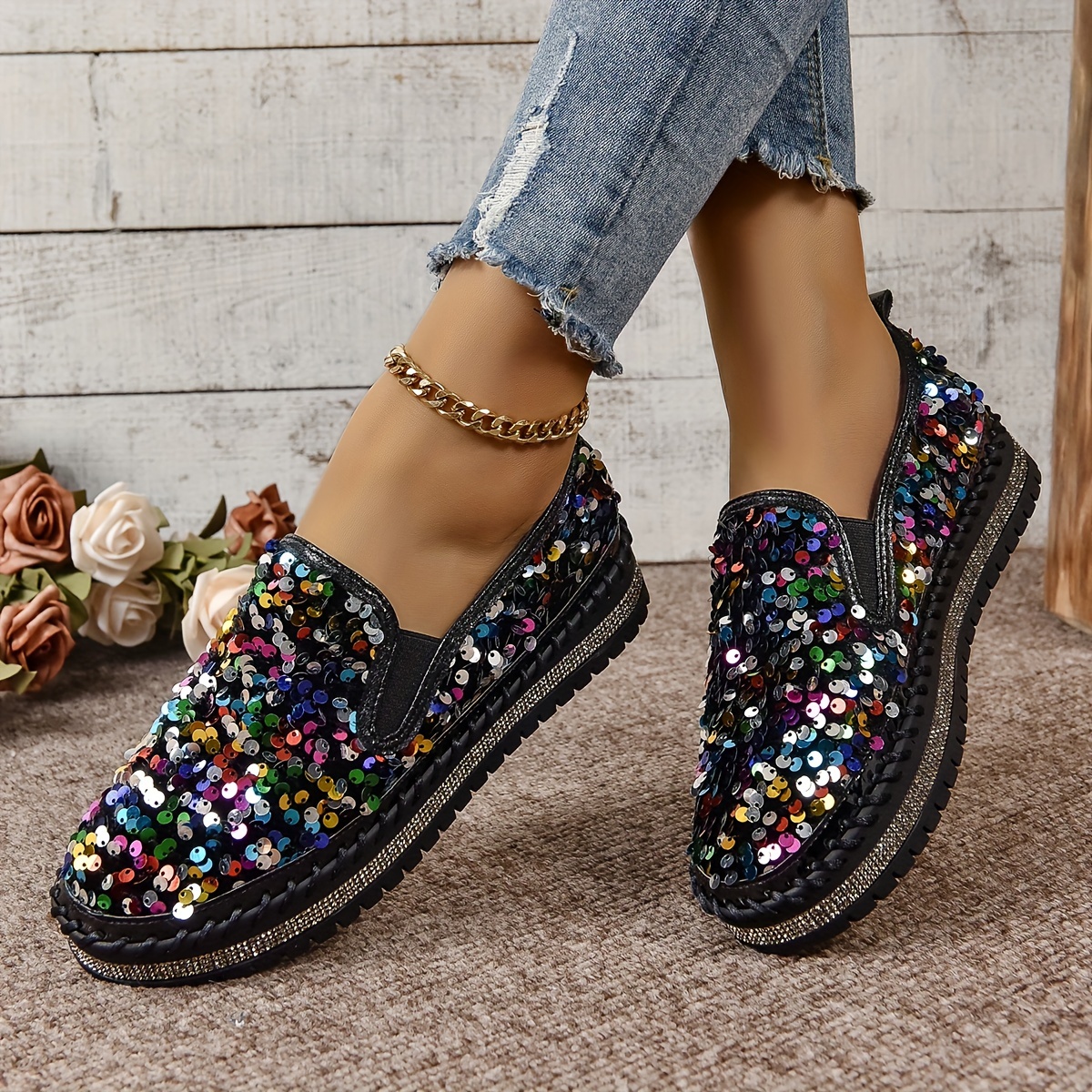 Chaussures Confort Femmes Mocassins D cor s Paillettes Temu France