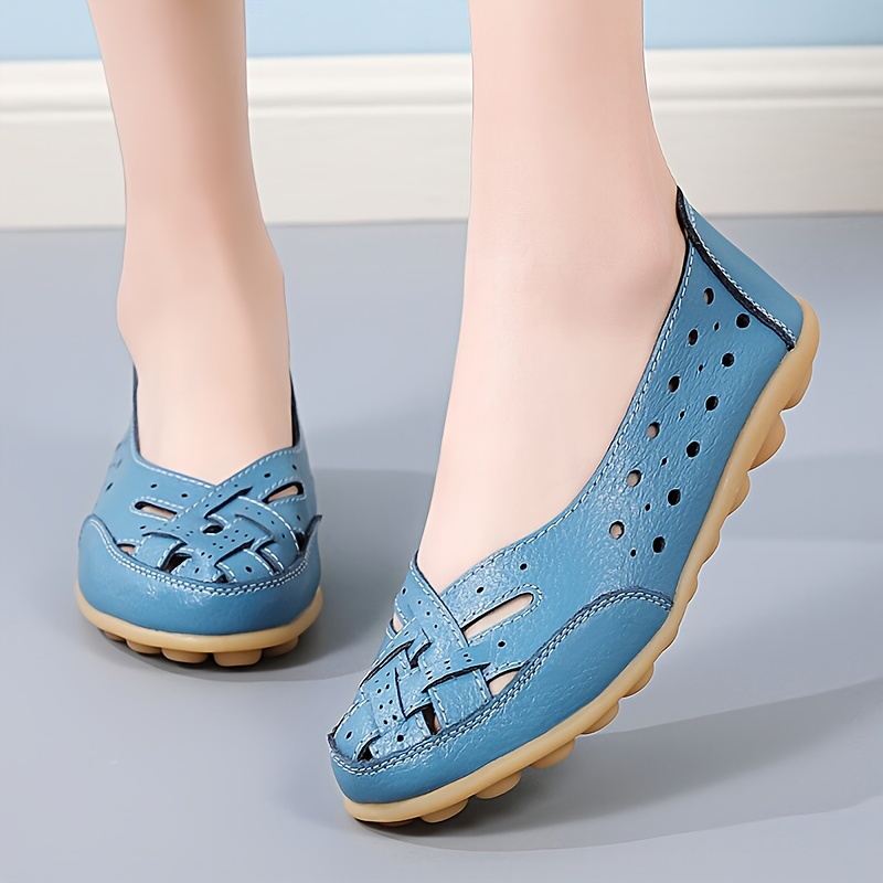 women s hollow flat shoes solid color breathable slip shoes details 9