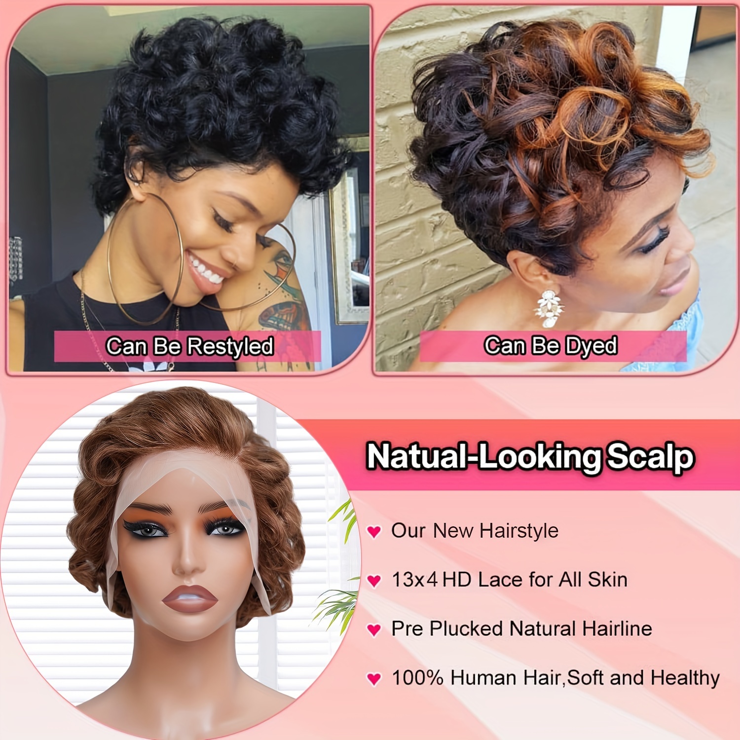 180 Density Short Pixie Cut Curly Wavy Human Hair Wigs Temu