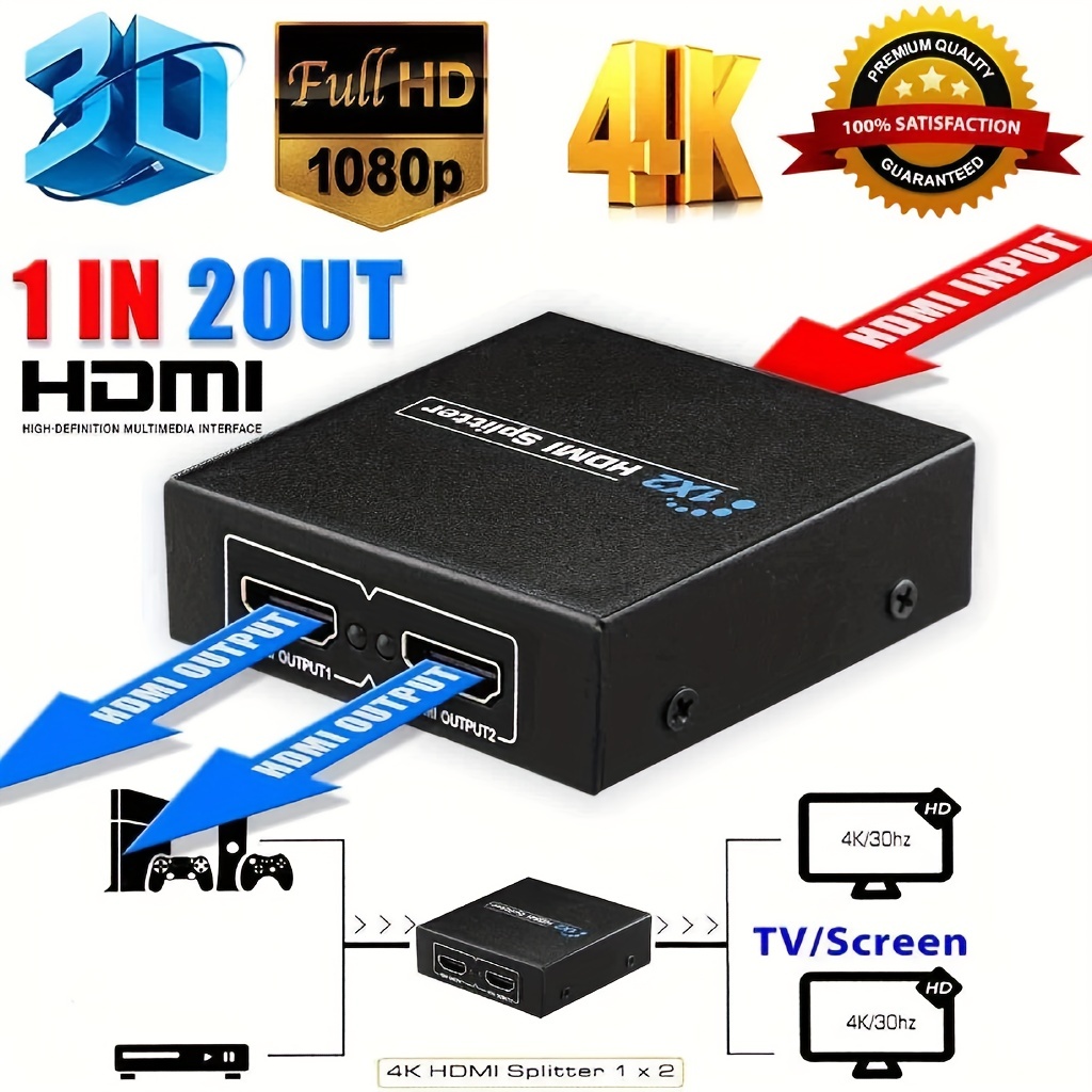 Hdmi Splitter 1x4 Amplificador 4 Puertos Full Hd 1080p 3D 4K-AGOTADO