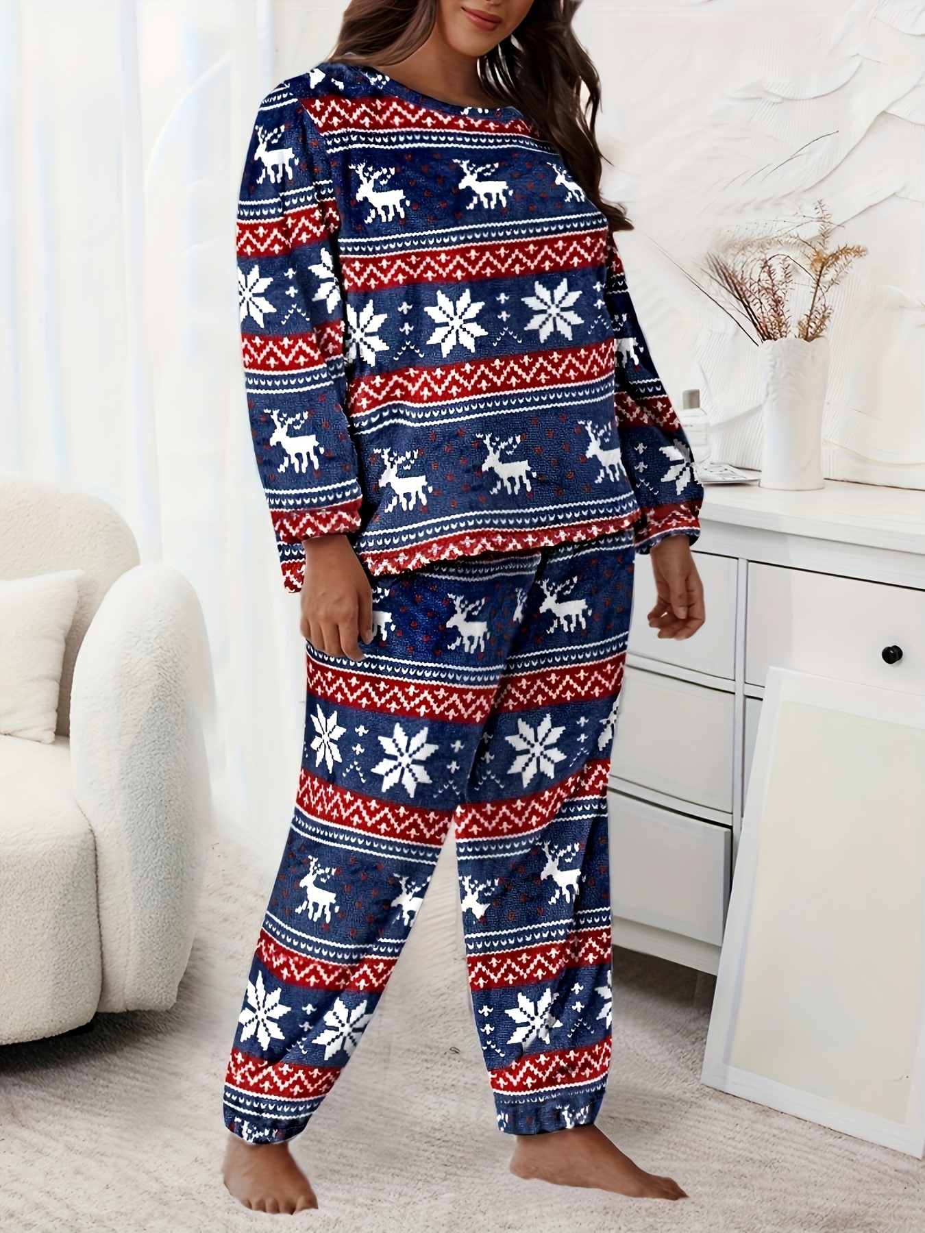 Plus Size Christmas Trendy Loungewear Set Women's Plus Geo - Temu