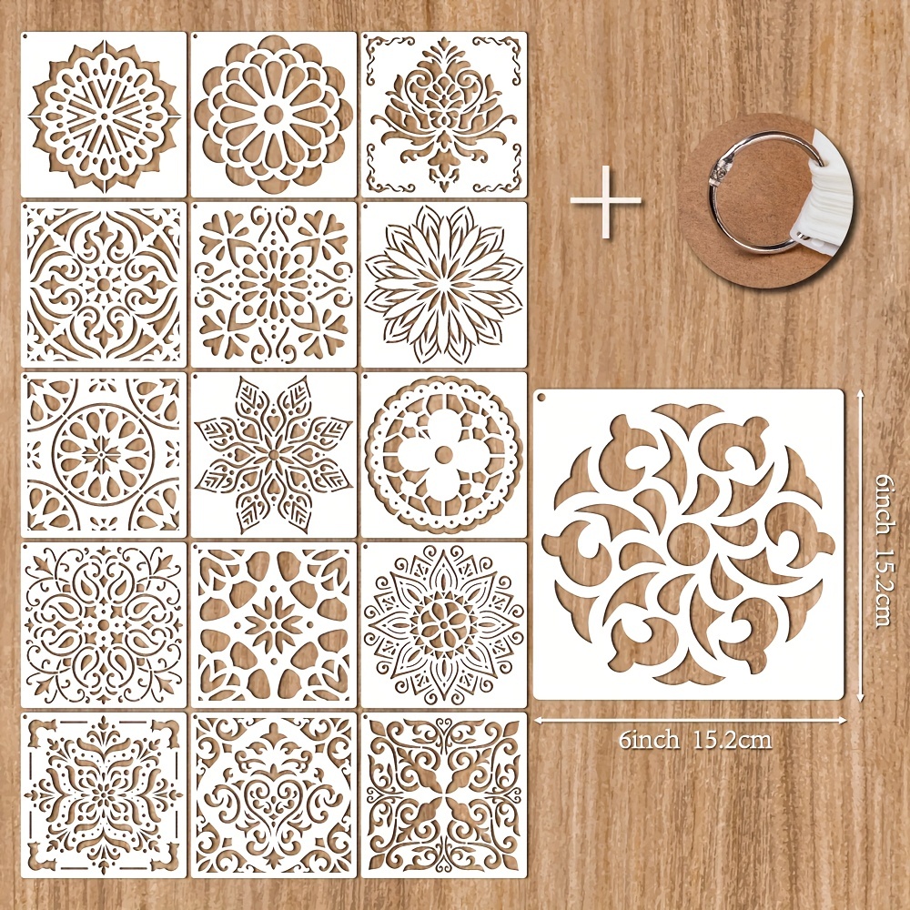 16pcs stencils for fabric painting flower Mandala Stencil Template