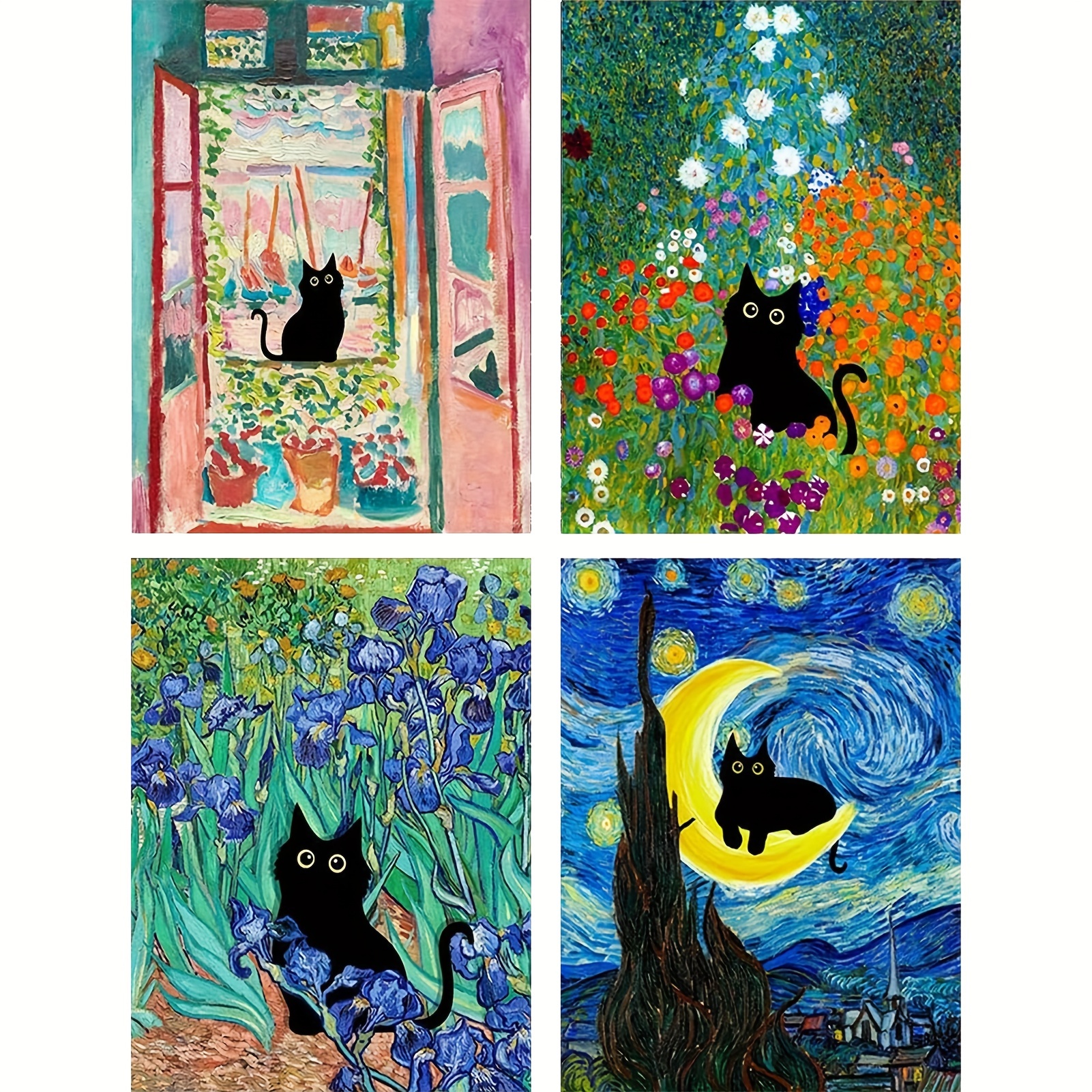 4pcs Starry Night Garden Black Cat Paint By Number Kit For Adults Without  Frame, 30x40cm/11.8