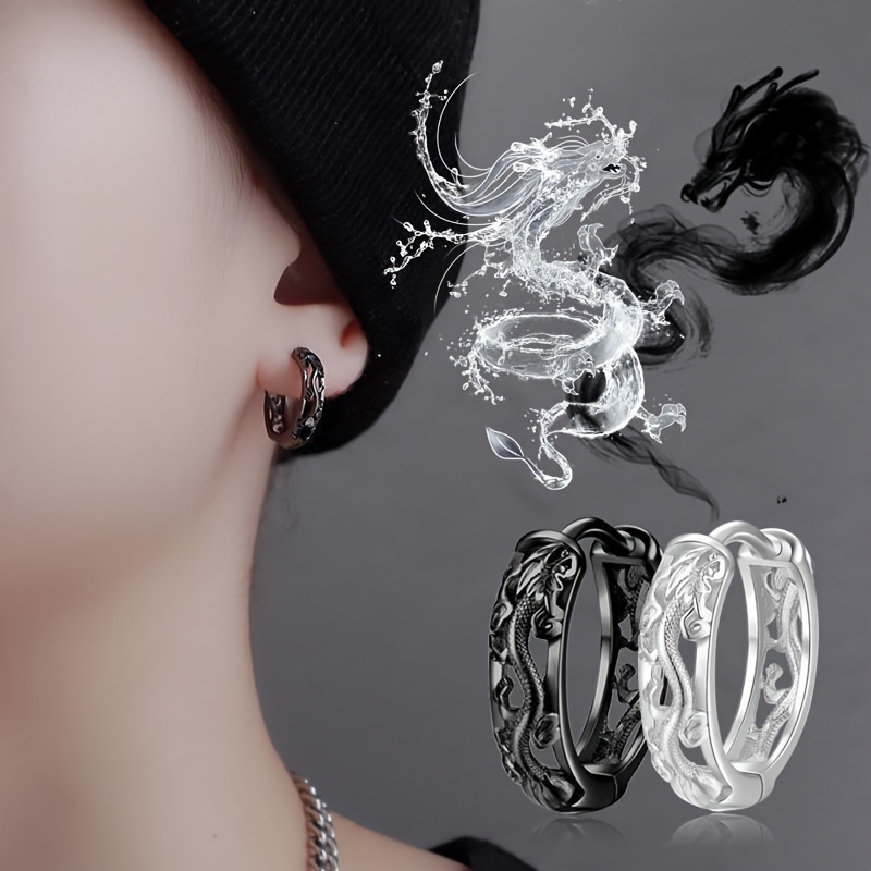 Vintage Hollow Dragon Hoop Cuff Earrings for Men