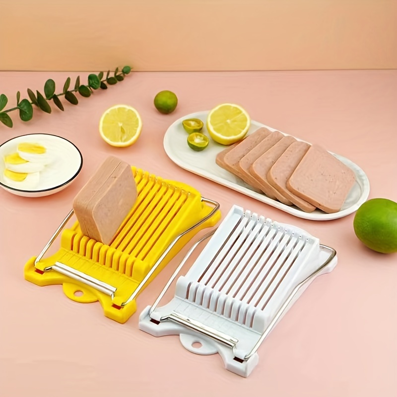 1pc Multifunctional Lunch Meat Cutter, Stainless Steel Egg Cutter, Cutting  10 Pieces Of Fruit, Onion, Soft Food And Roast Legs, Spam Slicer, Yellow