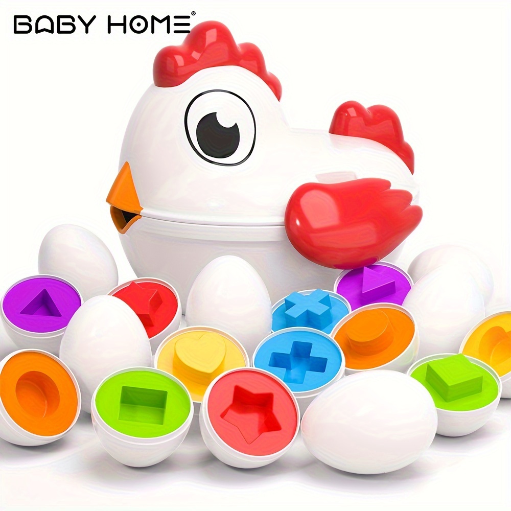 TEMI Poule et œufs de Pâques pour les tout-petits – Jeu de correspondance  des formes et des couleurs, 6 œufs, jouet sensoriel, motricité fine, jouet é