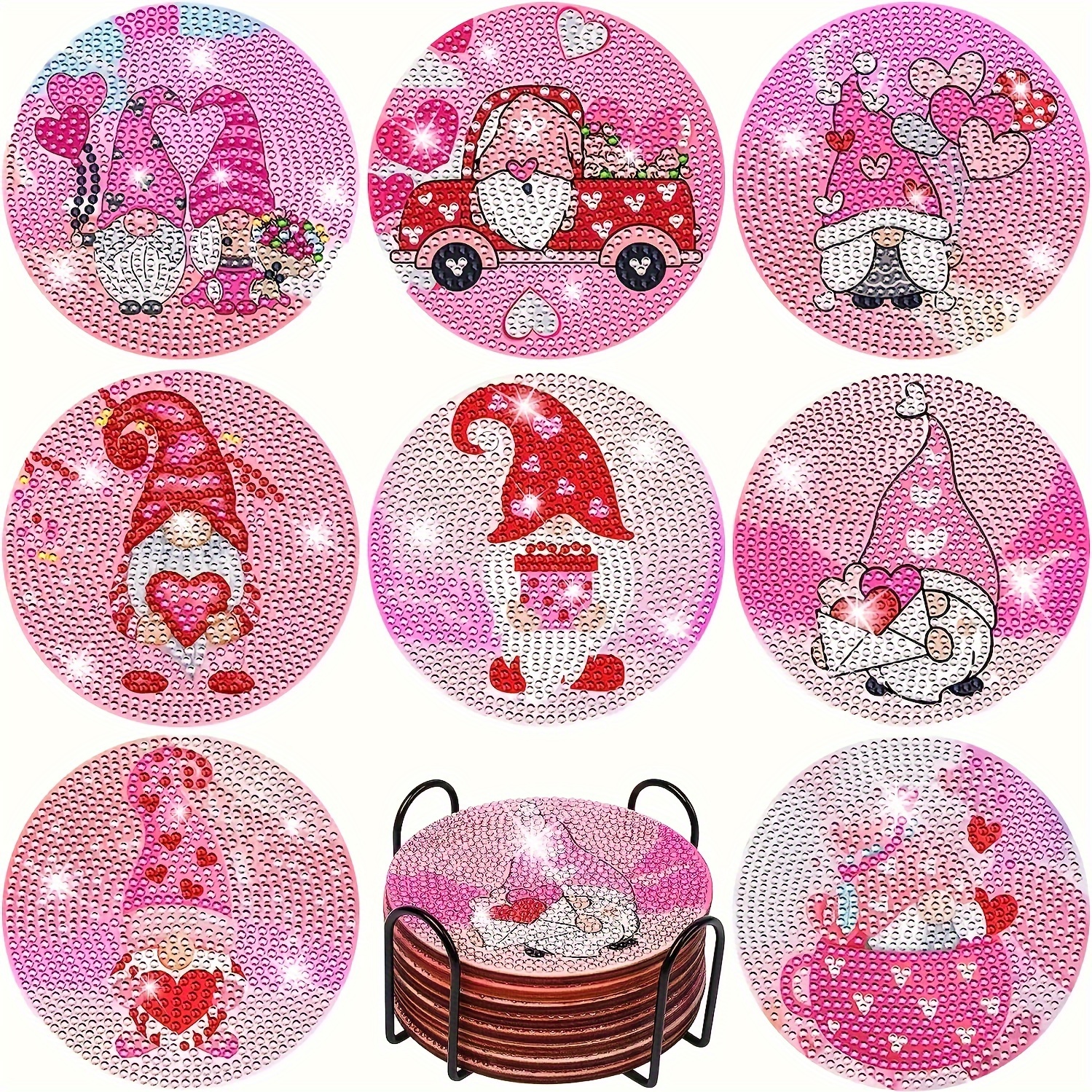 8pcs Valentine's Day Diamond Art Painting Coasters Kits With Holder DIY  Valentine's Day Diamond Art Coaster For Adults Diamond Painting Kits  Supplies