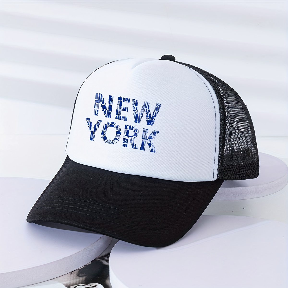 Casual Baseball Brooklyn Print Mesh Breathable Trucker Hat Womens