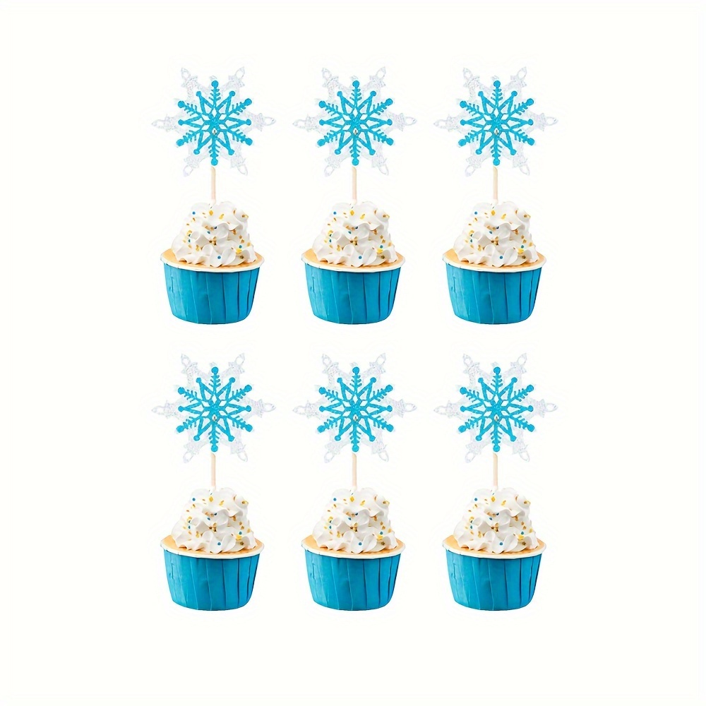 50pcs Edible Snowflake Christmas Cake Decorating Tools Cupcake Topper  Wedding Baby Shower Kids Birthday Decoration Frozen Party