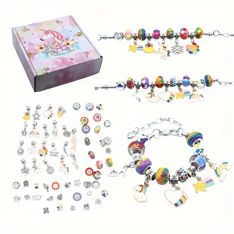 66pcs/Set Beads Charms Bracelet Making Kit, DIY Beaded Set With Storage Box  For Teens Girls Jewelry Making Supplies Special Gift