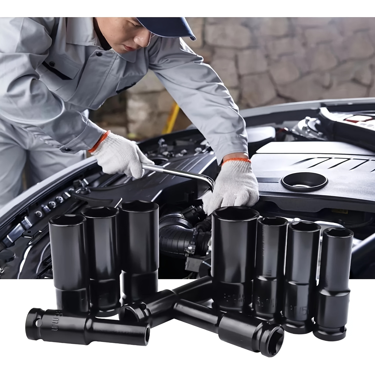 

1 Set Impact Socket Set, 1/2" Drive Metric Size (10-23mm) Socket Spanner, Cr-v Steel Deep Impact Socket Set For 1/2 Socket Set For 1/2 Impact Wrench