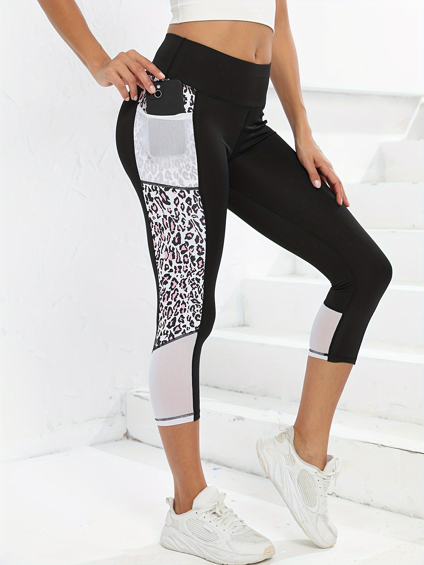 Leopard Print Butt Lifting Sports Capri Leggings Pockets Temu United Kingdom