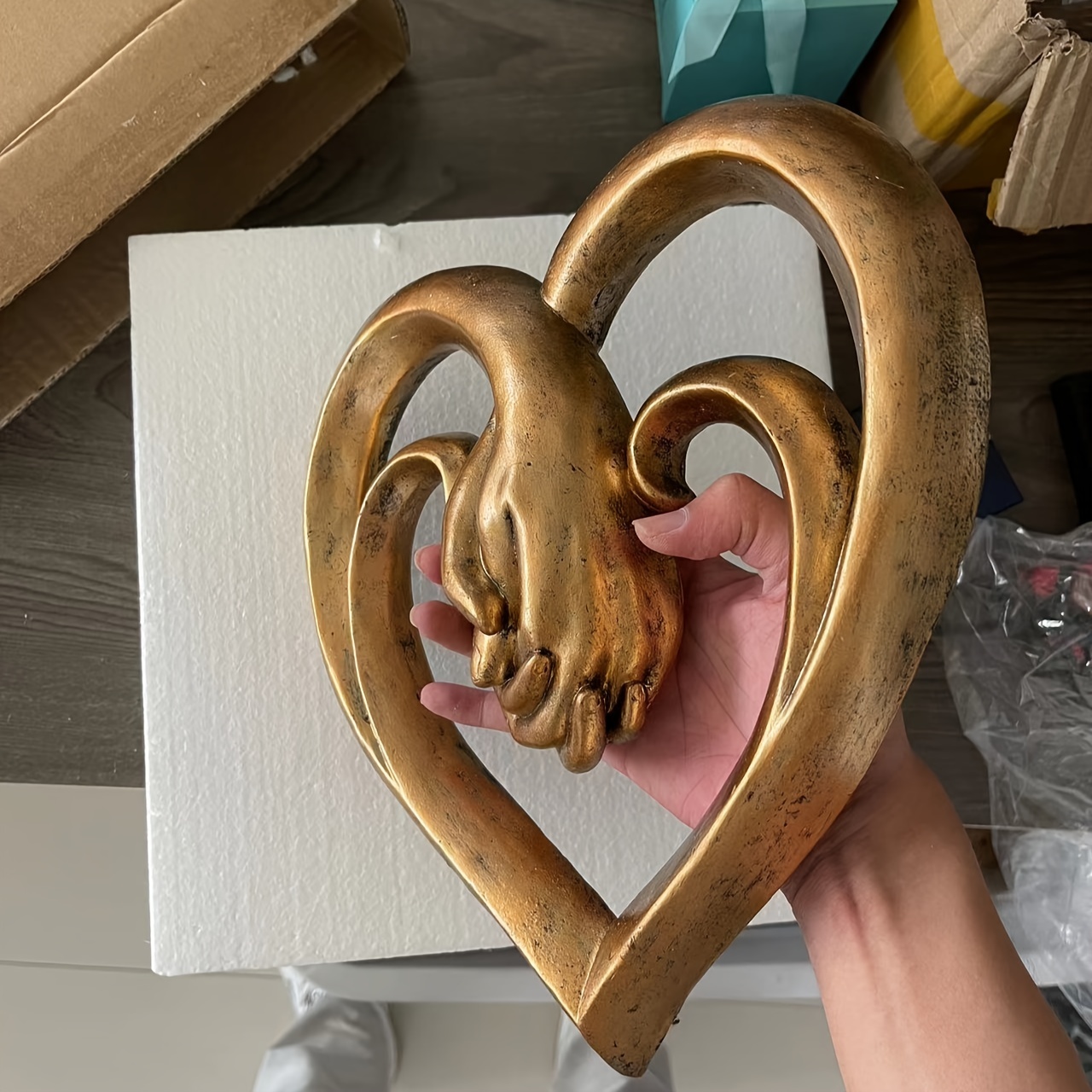 Top Brass Heart Holding Hands Wall Decor Decorative Art Sculpture - Faux  Wood Finish - Forever Love
