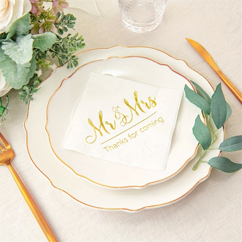 Disposable Mr & Mrs Wedding Napkins Set, Golden Foil Words