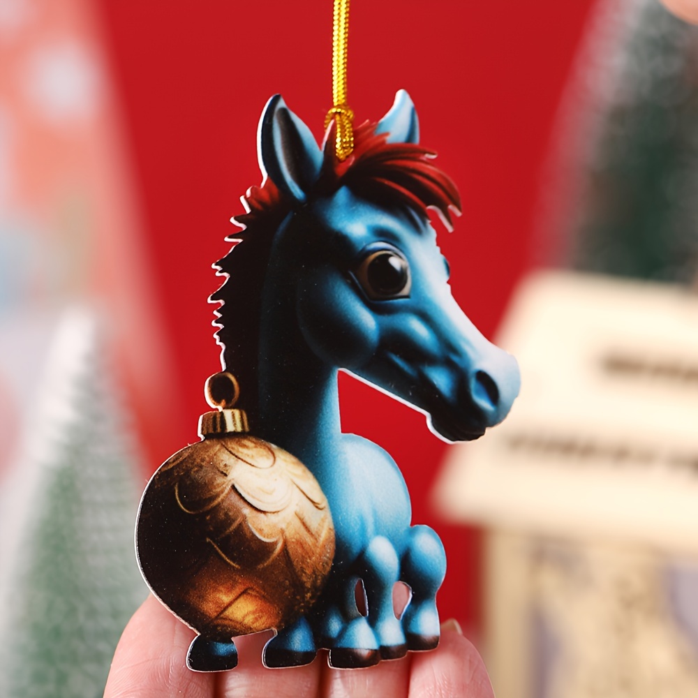 Mortilo 2D Christmas Cute Cartoon Horse Stepping On Christmas Acrylic  Ornaments Christmas Tree Ornaments Cute Cartoon Christmas Horse Ornaments  Christmas White Elephant Gift 1PC room decor A 