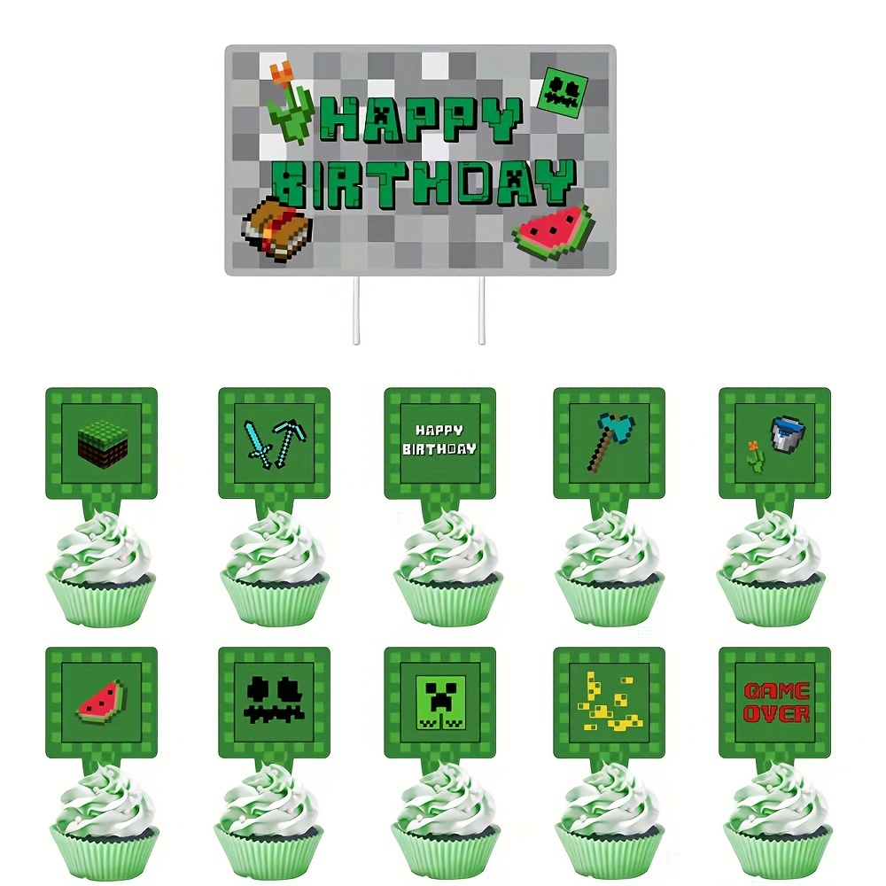 Minecraft Pull Flag Globo Pastel Insertar Conjunto Pixel Juego Tema  Decoración Fiesta de Cumpleaños Feliz Sencillez