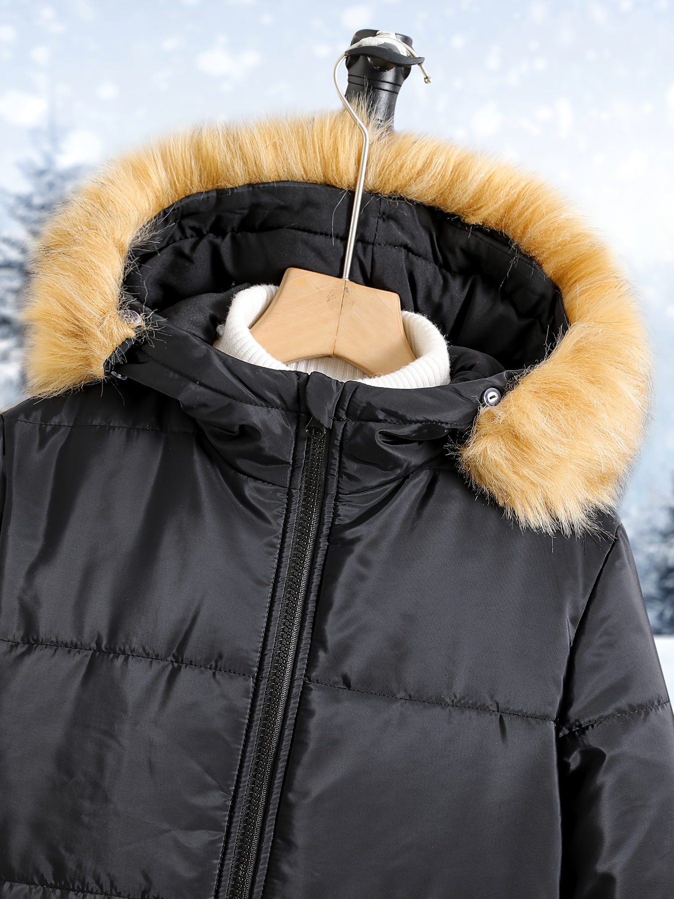 Cappotto con cappuccio e collo in pelliccia per ragazze invernali con  tasca, abbigliamento casual abbinabile a tutto