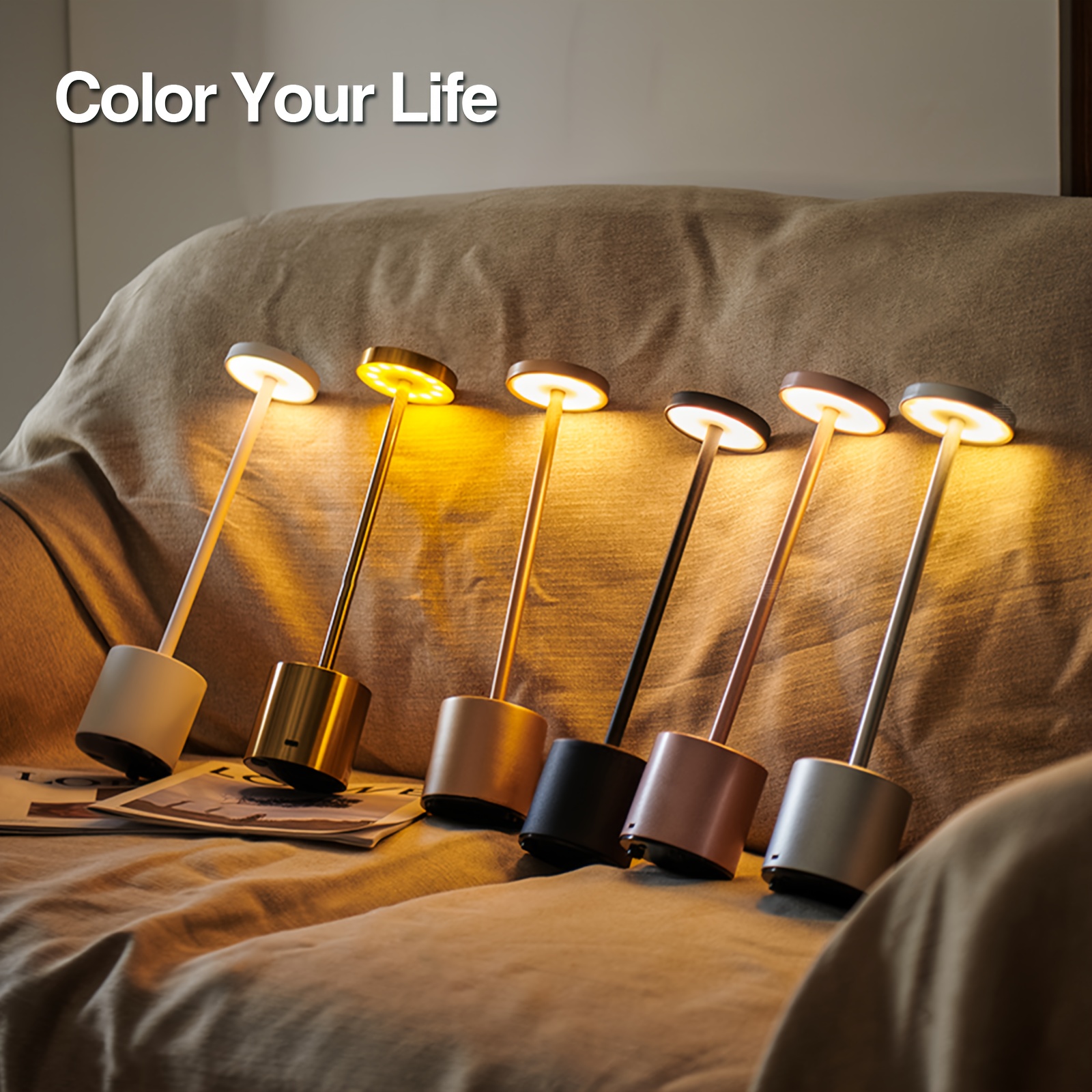 Lampe de table LED sans fil, 3 couleurs, lampe de chevet tactile à intensité  variable, 1800 mAh à intensité variable