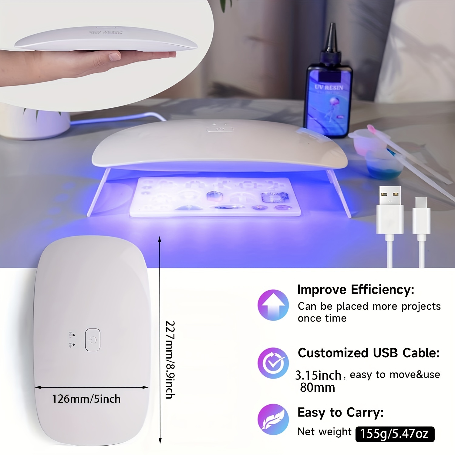 Uv Resin Light Lamp Resin Curing Wireless Foldable 3 in 1 - Temu