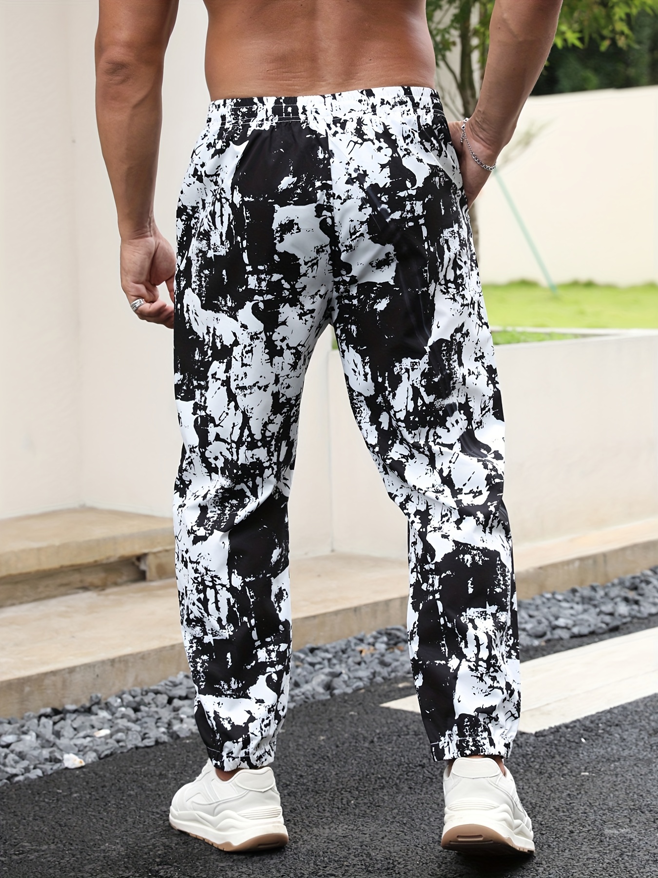 Men Tie Dye Drawstring Waist Cargo Pants