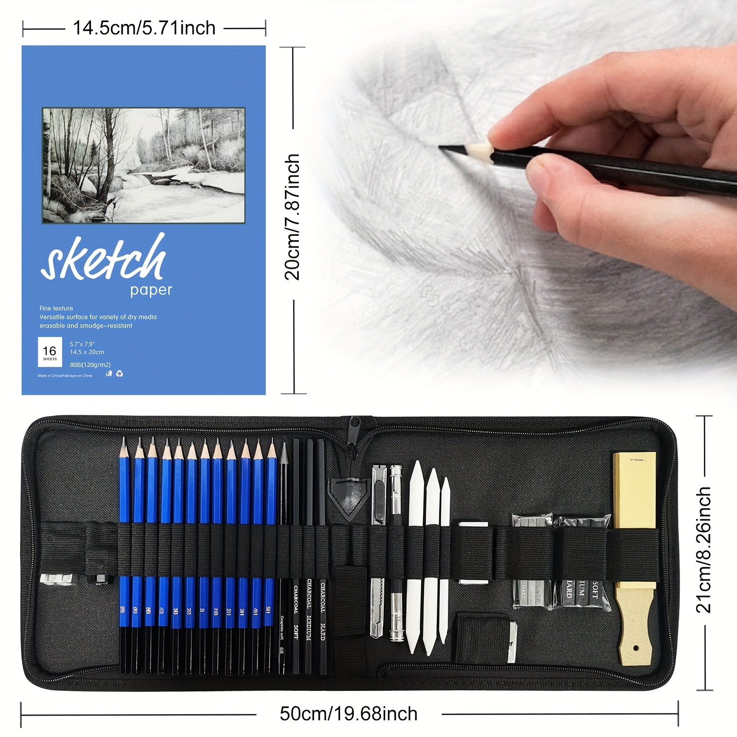 KALOUR 33 Pieces Pro Drawing Kit Sketching Pencils Set,Portable