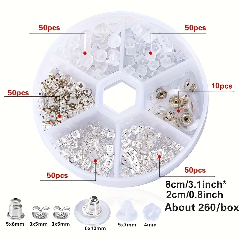 260Pcs Earring Backs Set Silicone Metal Earring Backs Box 5 Styles