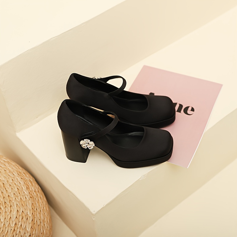 Chaussures Mary-Jane Pour Femme - Talon Moyen, Bout Carré - Sangle Réglable Avec Boucle - Style élégant Pour Hiver Et Ville - Taille 40