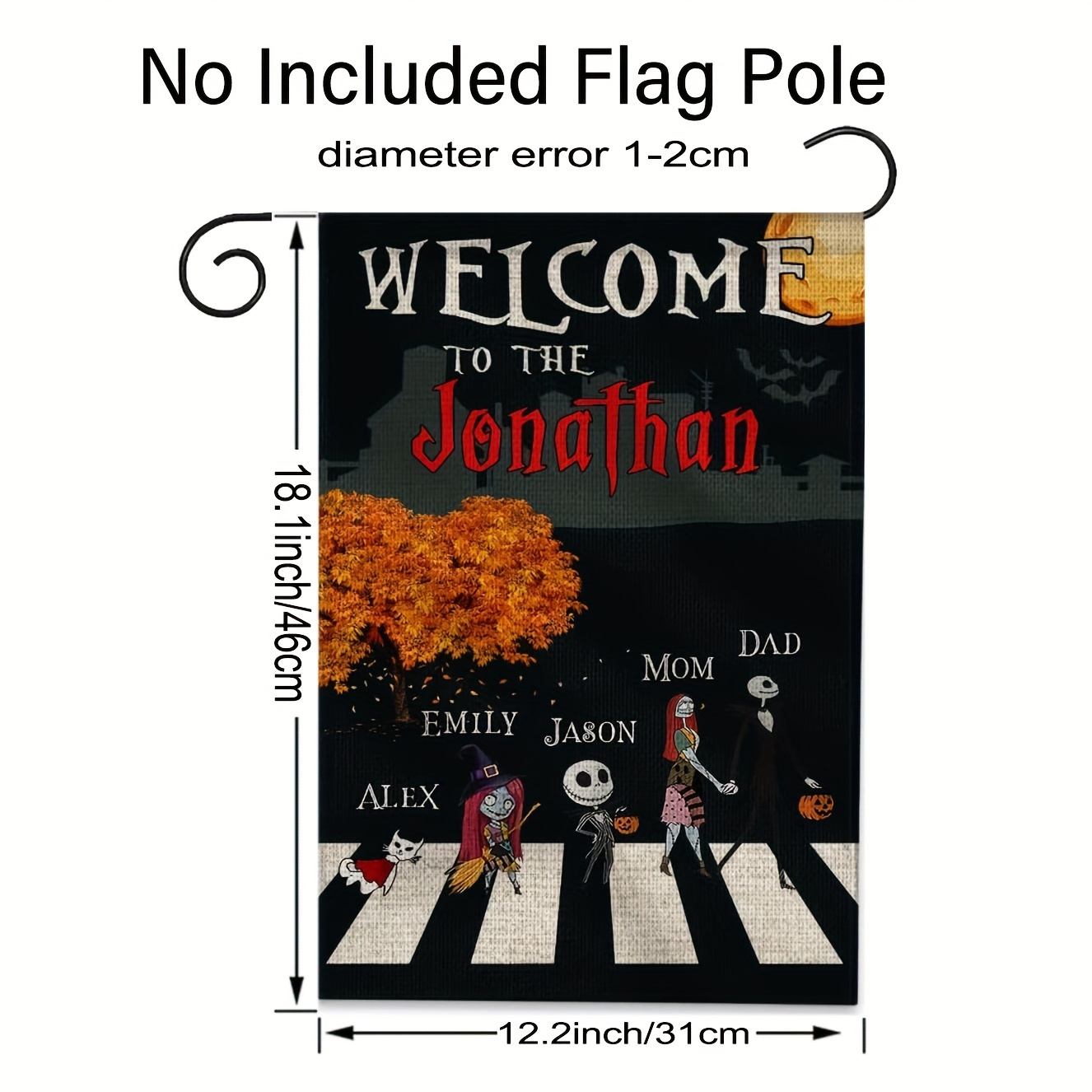 1pc 12x18 Inch Welcome To Our Nightmare Family Horror D￩cor Halloween Flag Sign Vertical Jack Sally Garden Flag House Flag For Yard Farmhouse Outdoor No Metal Brace details 0