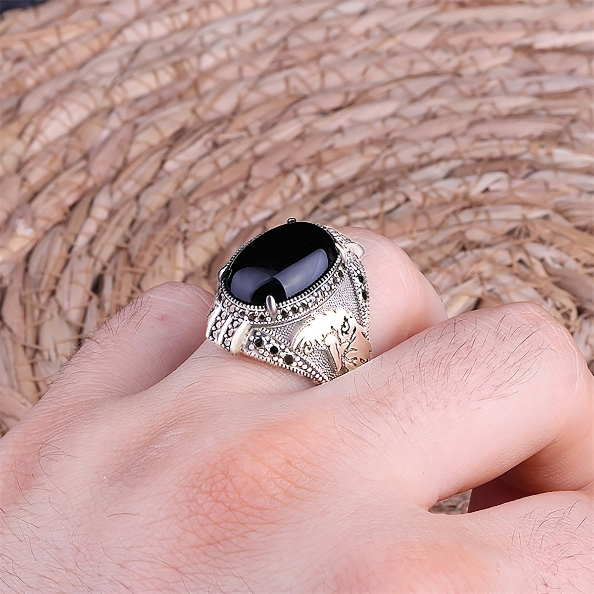 Men's Classic Gemstone & Red Gemstone Ring