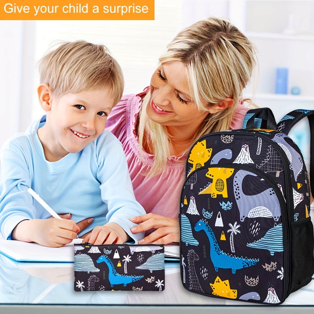 3PCS Toddler Backpack for Boys, 12'' Dinosaur Bookbag and Lunch
