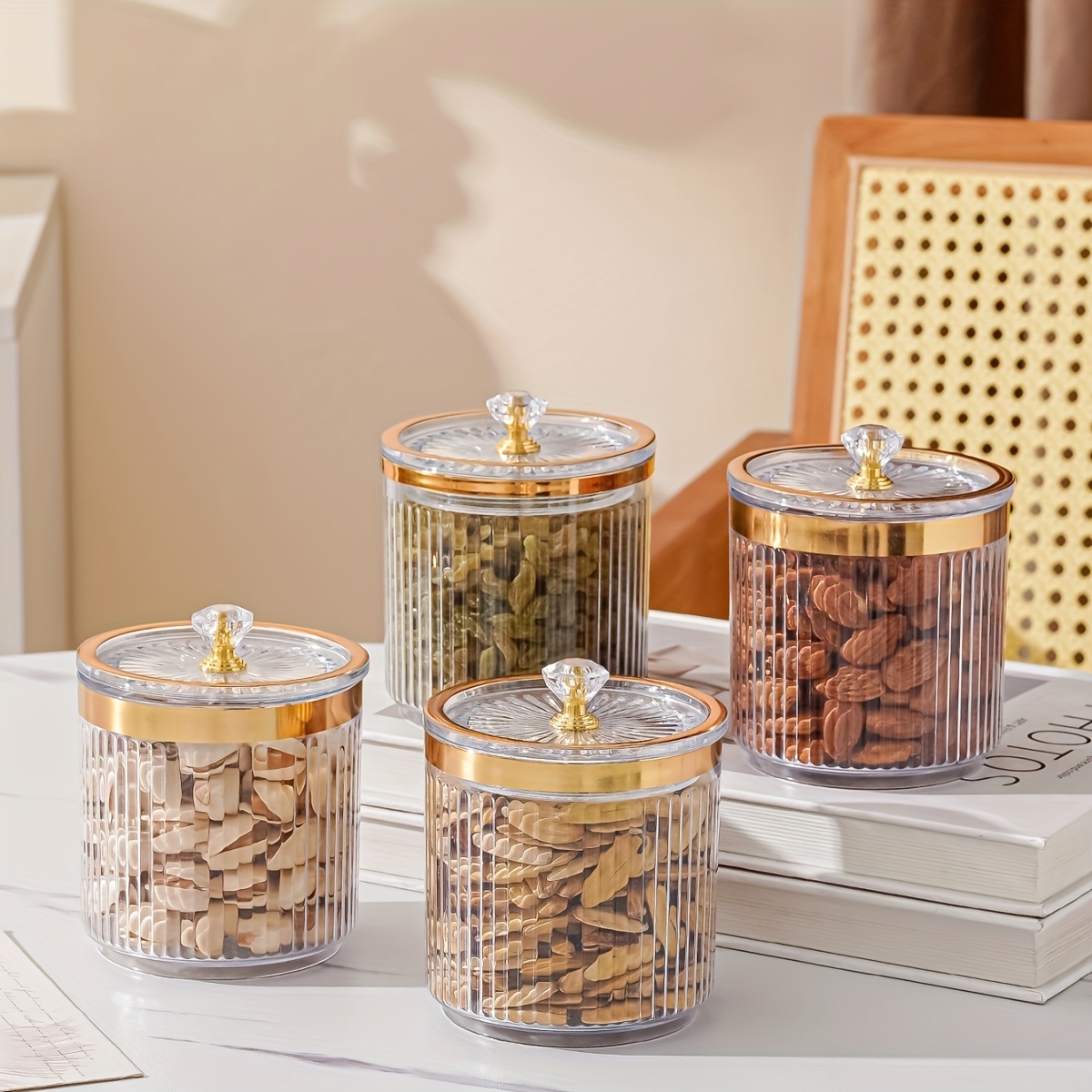 Vertical Striped Sealed Jar With Bamboo Lid Candy Jars With - Temu