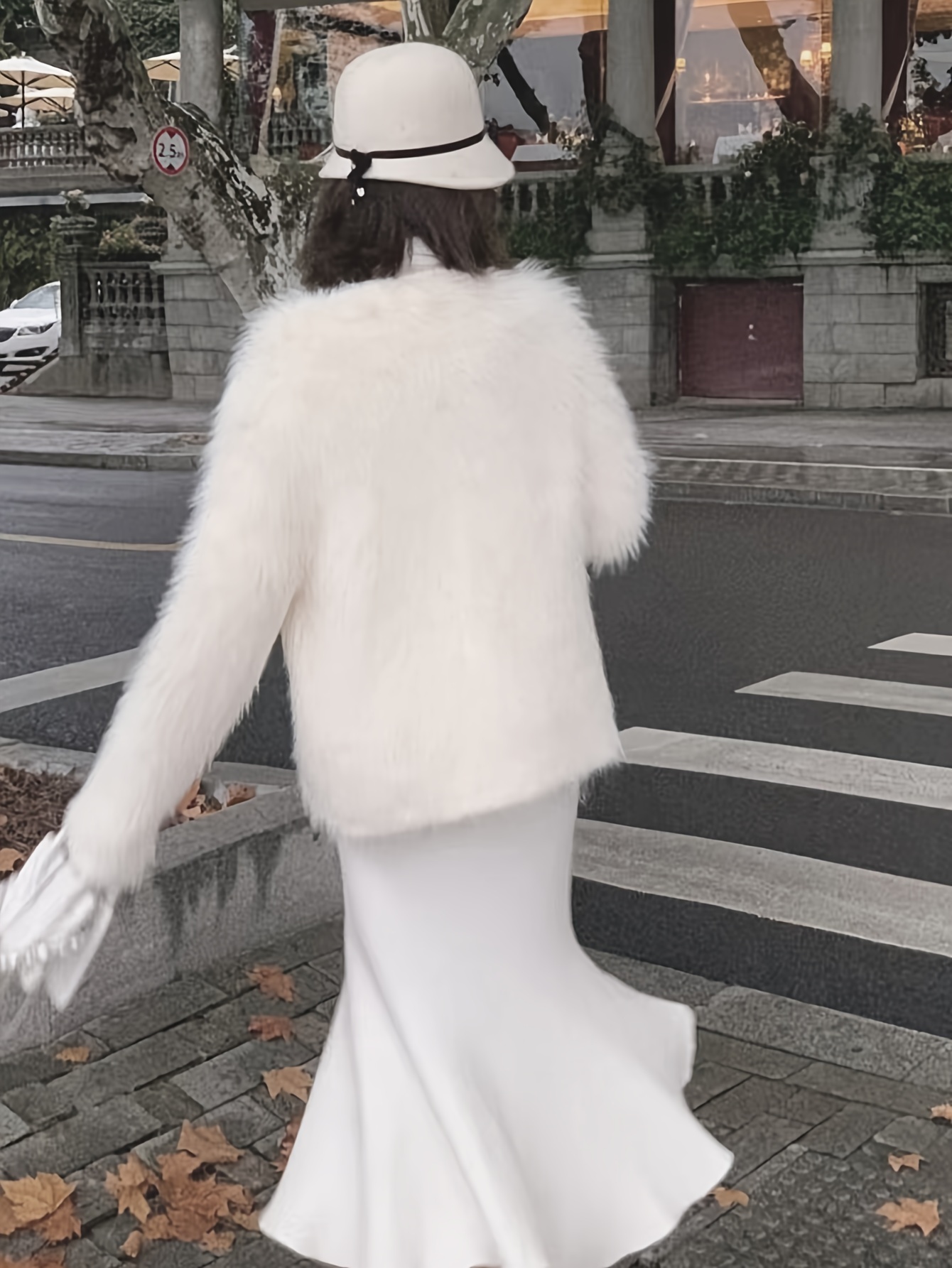 Faux-fur button coat in White