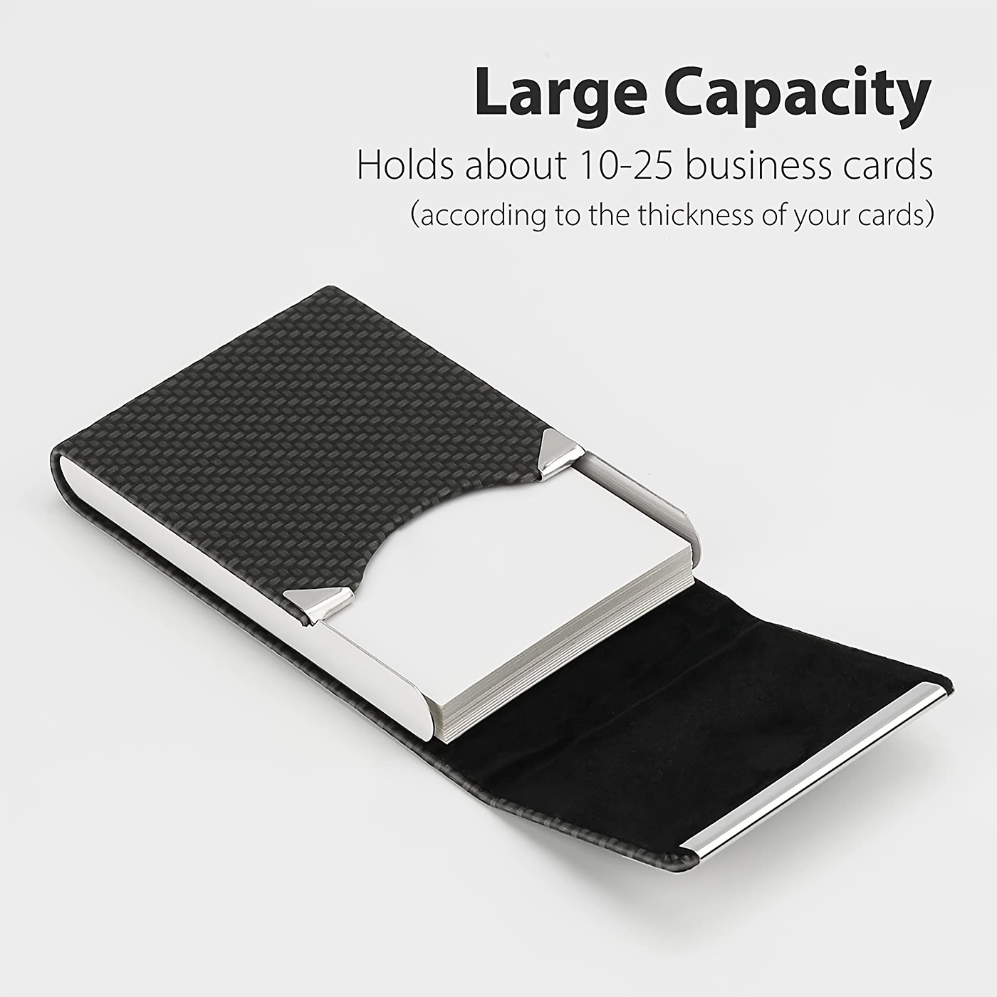 Business Card Holder Case - PU Leather Business Card Case Name Card Holder  Slim Metal Pocket Card Holder with Magnetic Shut, Black 