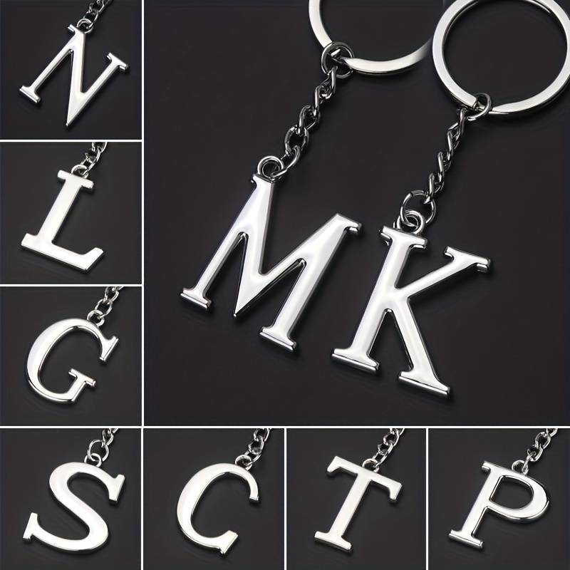1pc New DIY A-Z Letters Key Chain Charm 26 Letters Keychain Men Keychain Couple Gift Jewelry, Jewels Car Key Ring,Temu