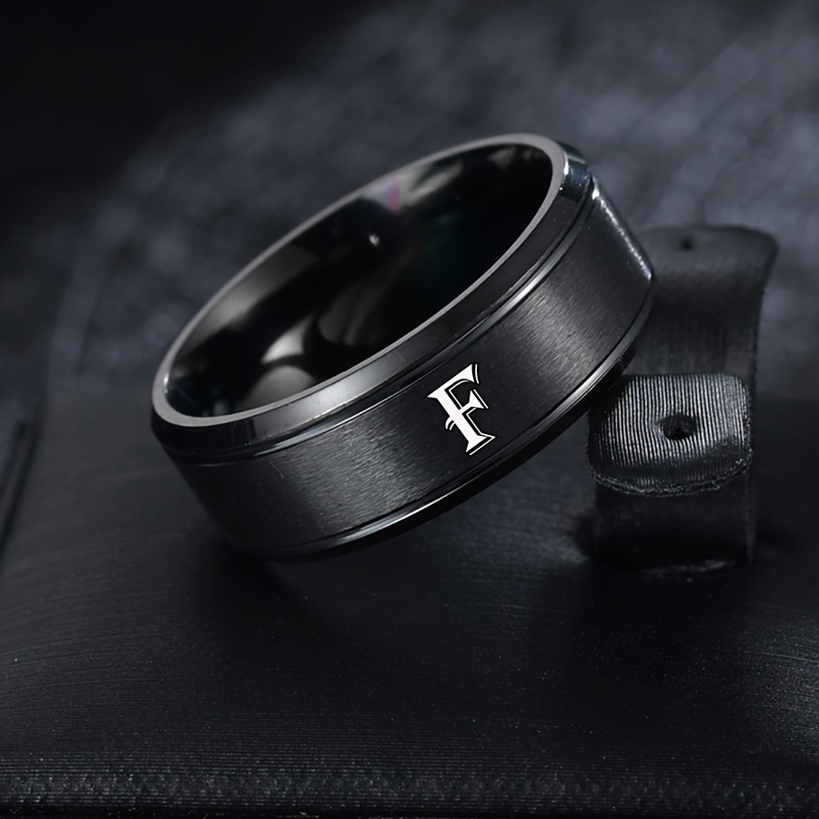 1pc European and American Fashion Versatile 26 English Letter Double Beveled Edge Matte Stainless Steel Ring for Men (B81)