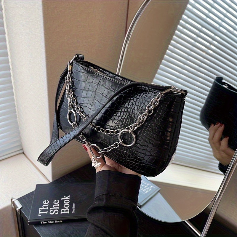 Crocodile Embossed Baguette Bag, Fashion Y2k Shoulder Bag, Women's Faux  Leather Purse - Temu