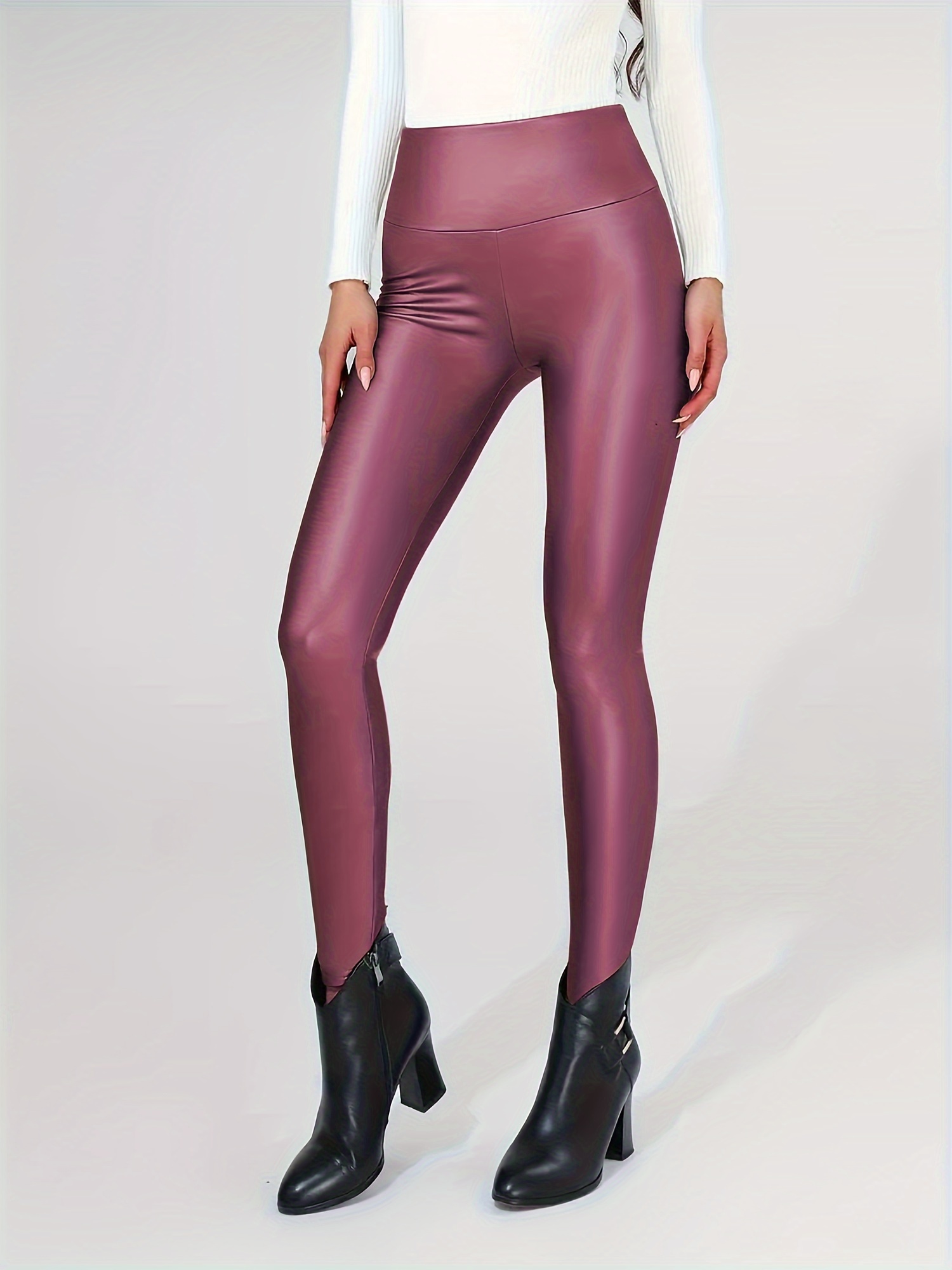 CLIV Faux Leather Leggings for Women Tummy Control High Waisted Stretch  Leather Pants